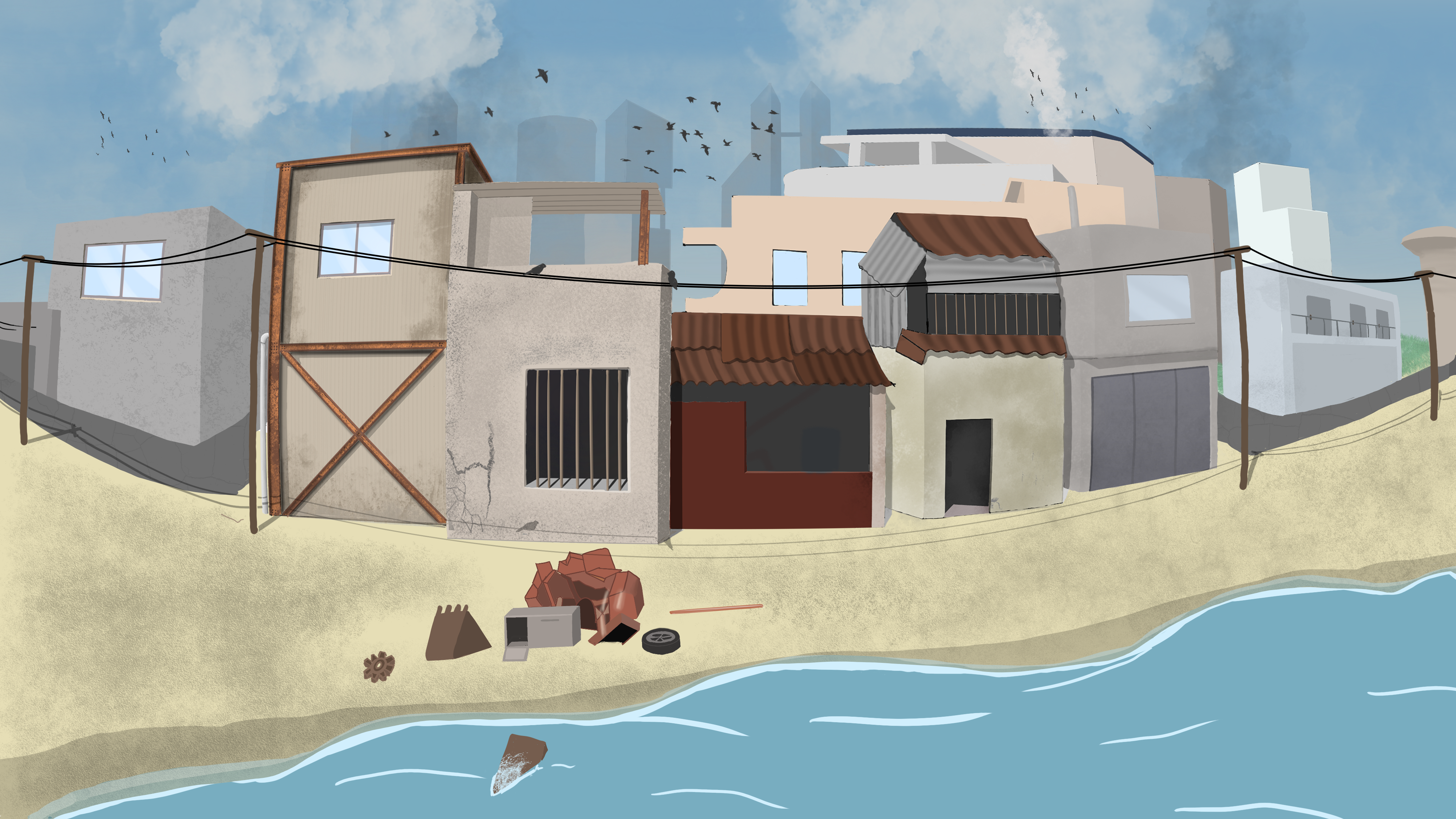 海边房屋插画